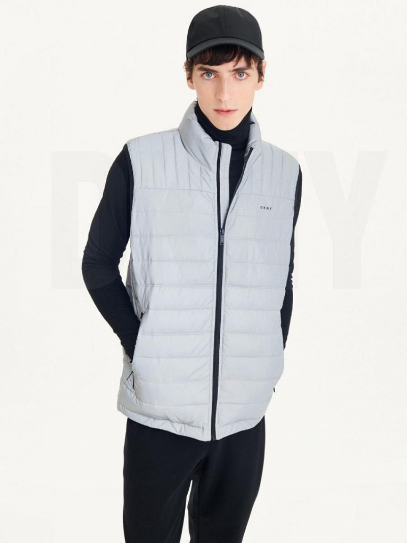 DKNY Packable Quilted Vest Men\'s Jackets Grey | Ireland_D1055