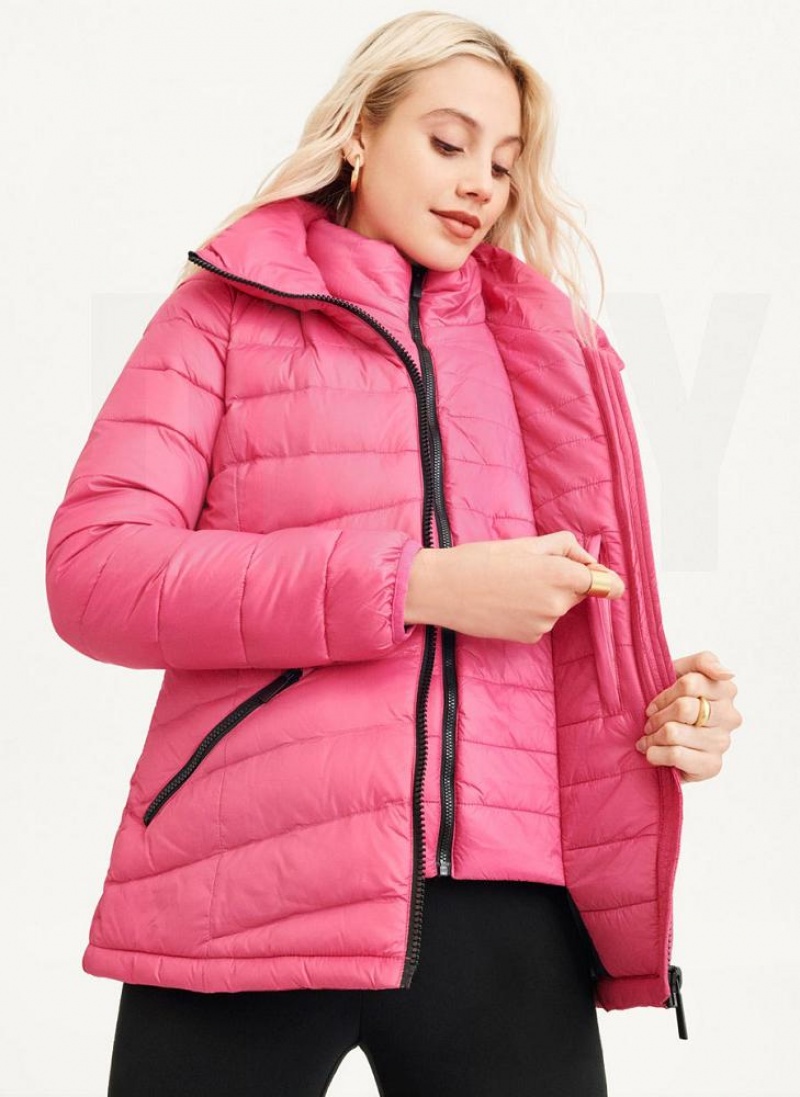 DKNY Packable Women's Puffer Jacket Pink | Ireland_D0761