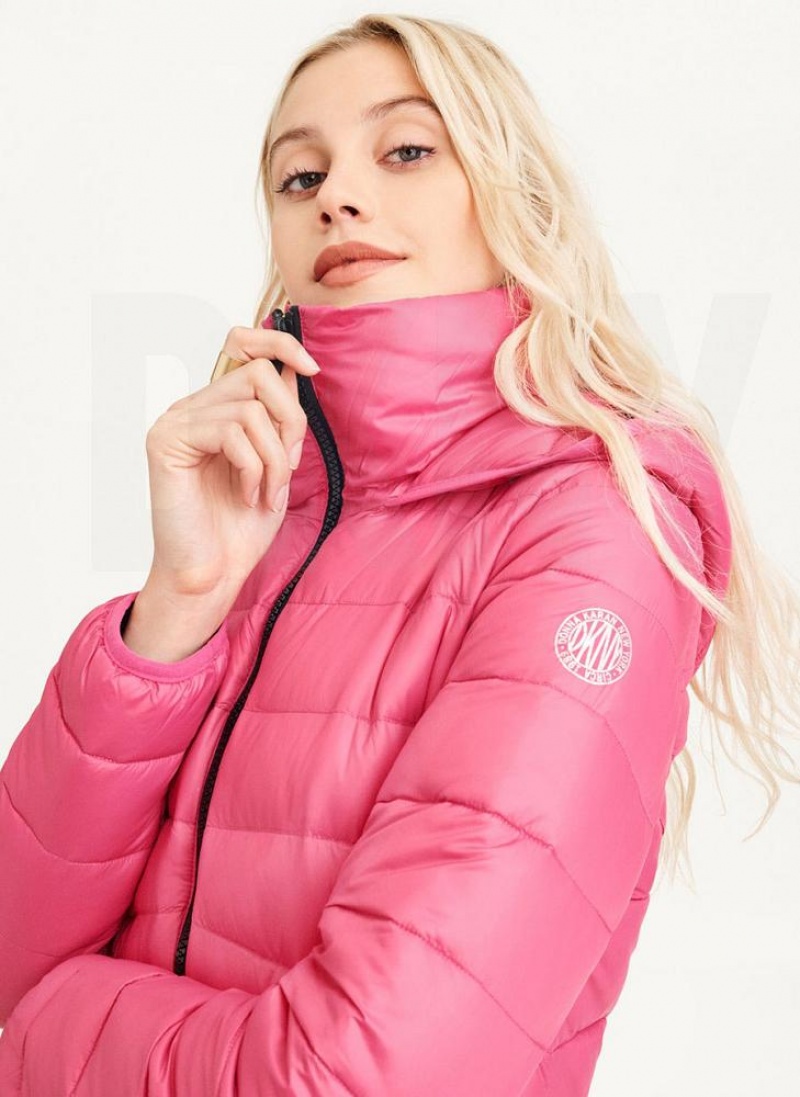 DKNY Packable Women's Puffer Jacket Pink | Ireland_D0761