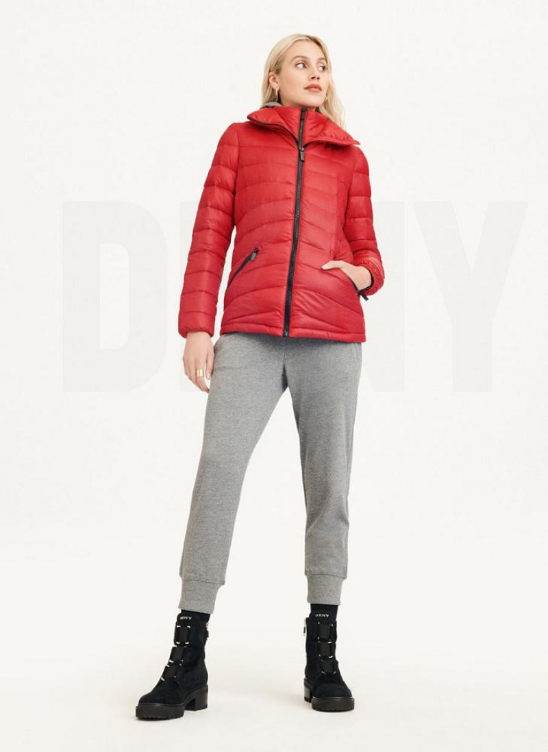 DKNY Packable Women's Puffer Jacket Red | Ireland_D1502