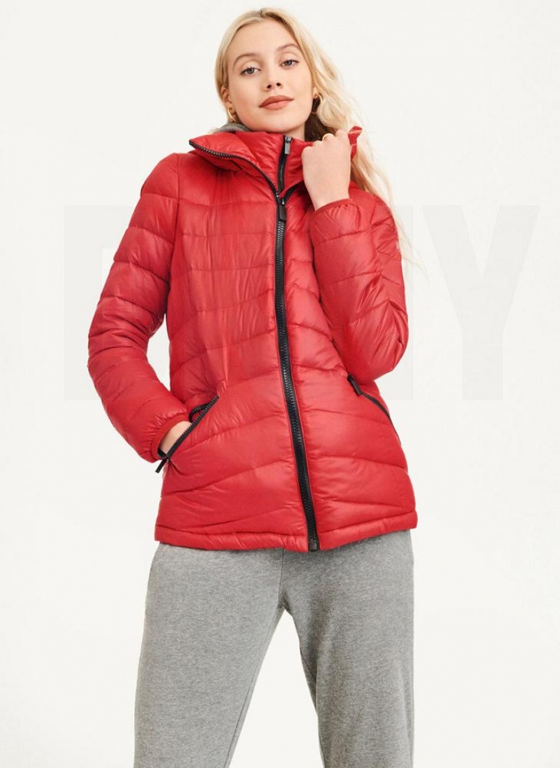 DKNY Packable Women\'s Puffer Jacket Red | Ireland_D1502