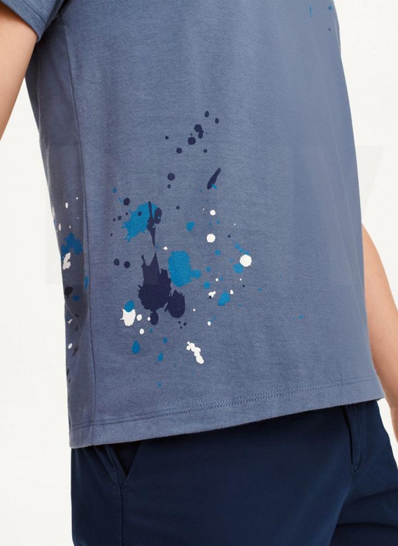 DKNY Paint Splatter Men's T Shirts Indigo | Ireland_D1008