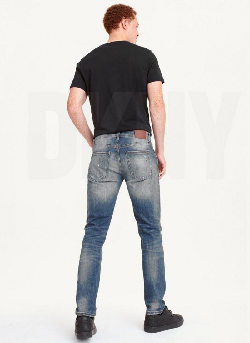 DKNY Paint Splatter Slim Men's Jeans Blue | Ireland_D0833