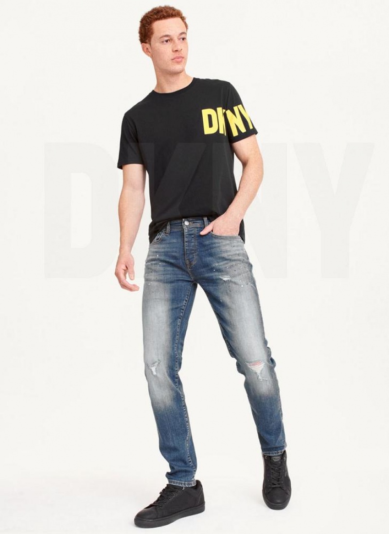 DKNY Paint Splatter Slim Men's Jeans Blue | Ireland_D0833