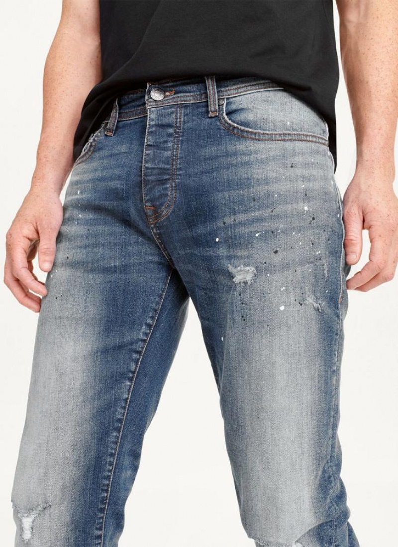 DKNY Paint Splatter Slim Men's Jeans Blue | Ireland_D0833