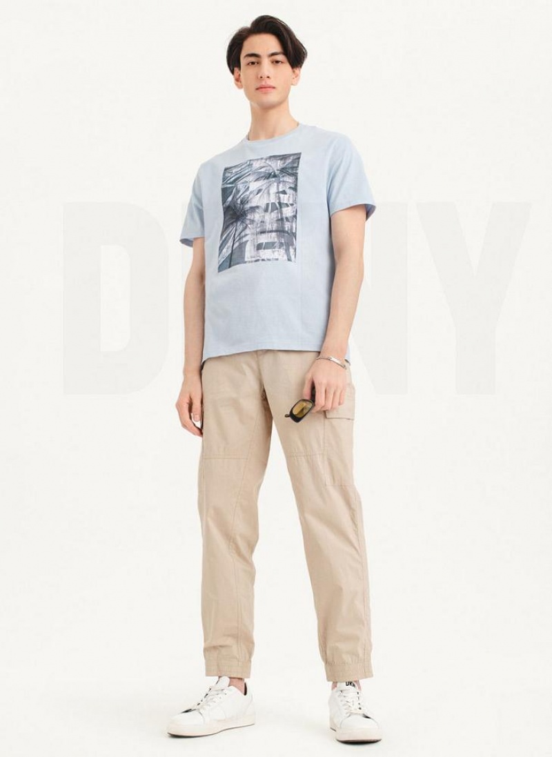 DKNY Palm Distress Men's T Shirts Blue | Ireland_D1255