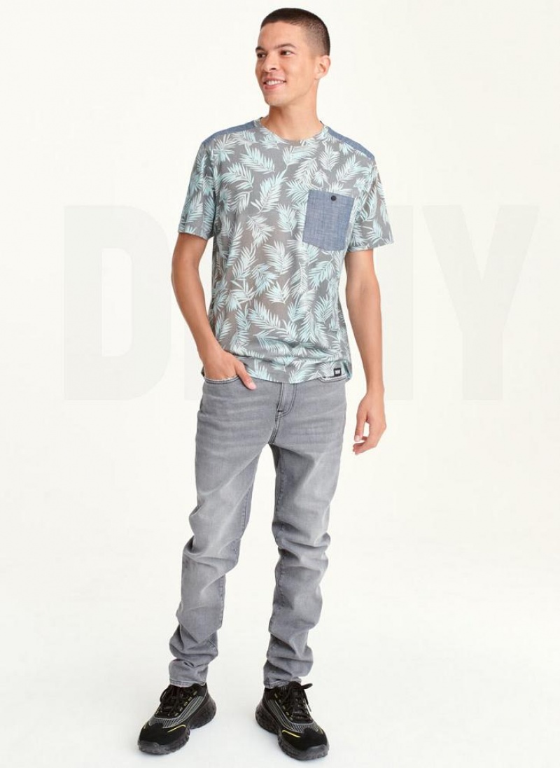 DKNY Palm Print Crew Men's T Shirts Mint | Ireland_D1872