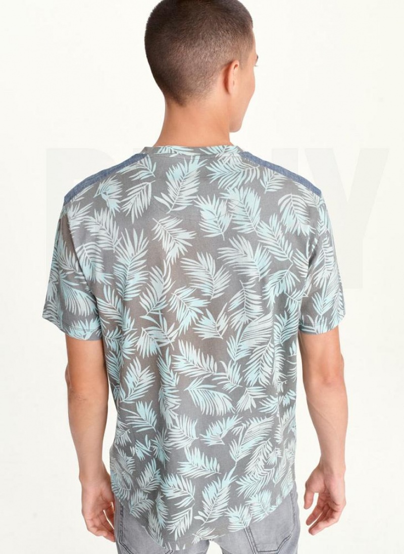 DKNY Palm Print Crew Men's T Shirts Mint | Ireland_D1872