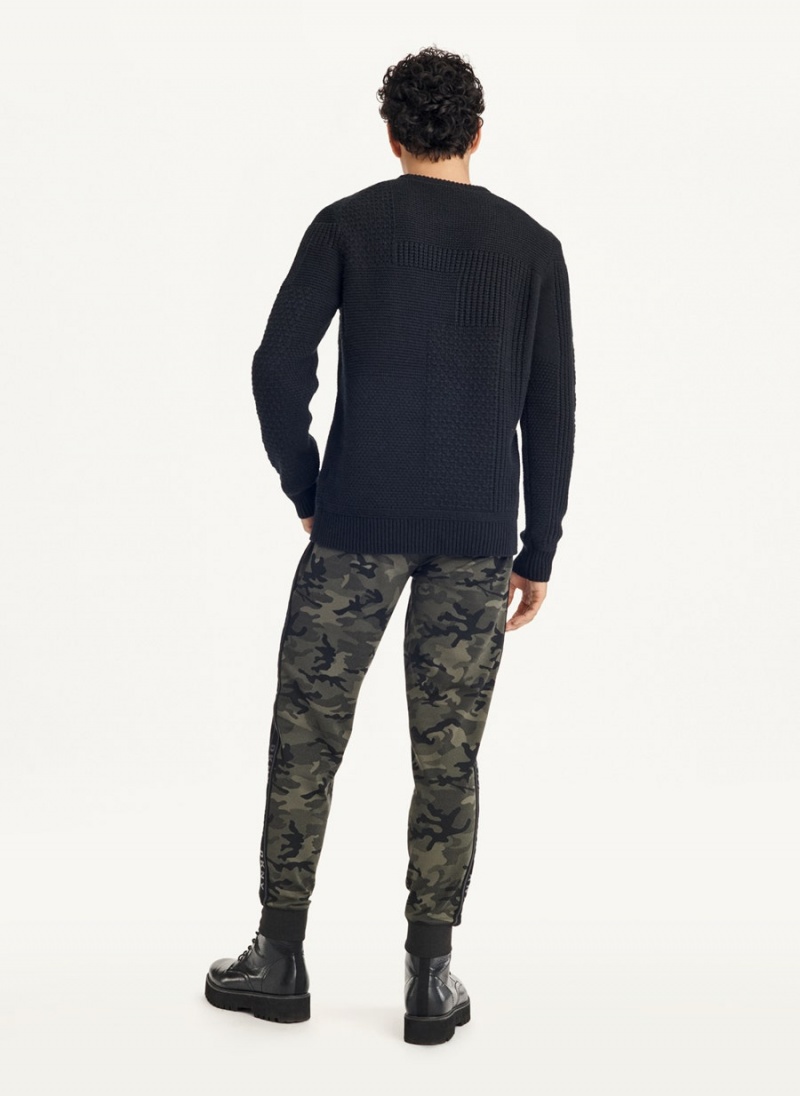 DKNY Patchwork Stitch Crewneck Men's Sweaters Black | Ireland_D1185