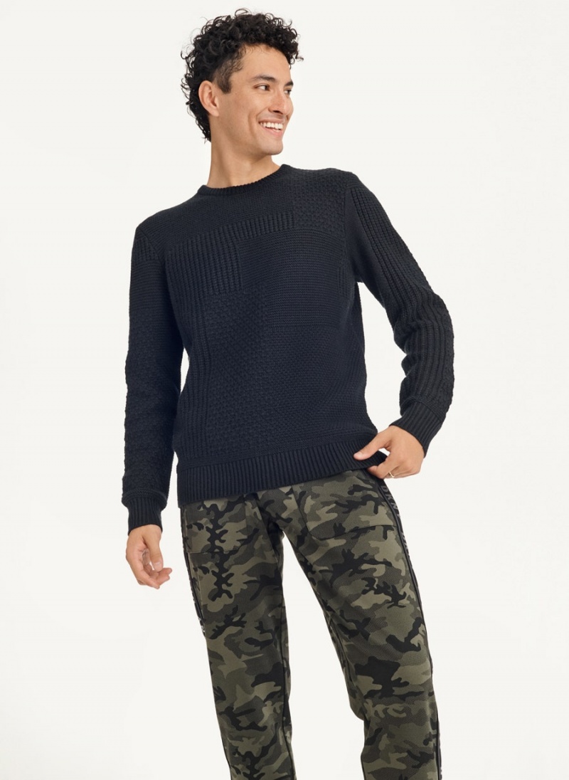 DKNY Patchwork Stitch Crewneck Men's Sweaters Black | Ireland_D1185