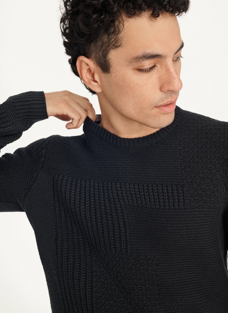 DKNY Patchwork Stitch Crewneck Men's Sweaters Black | Ireland_D1185