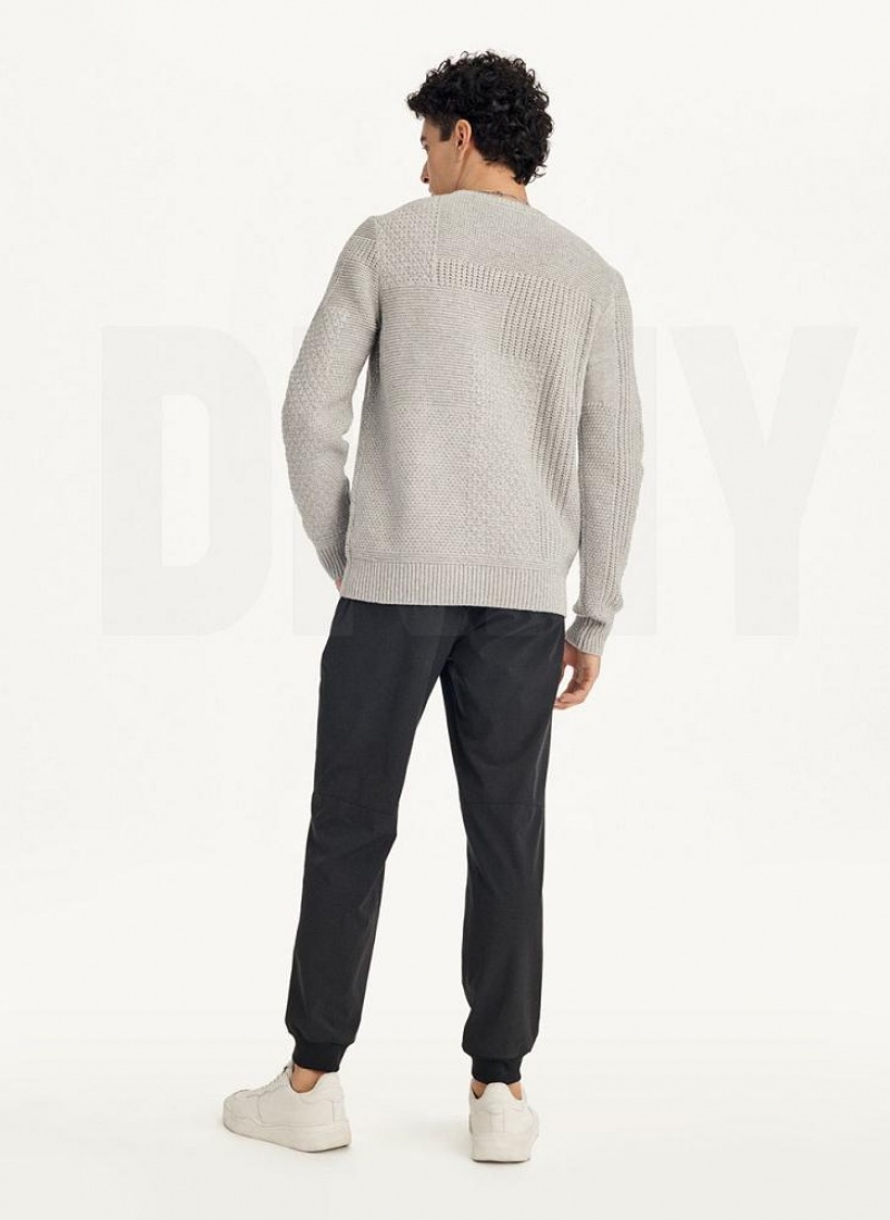 DKNY Patchwork Stitch Crewneck Men's Sweaters Light Grey | Ireland_D0222