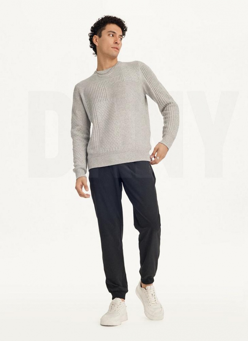 DKNY Patchwork Stitch Crewneck Men's Sweaters Light Grey | Ireland_D0222