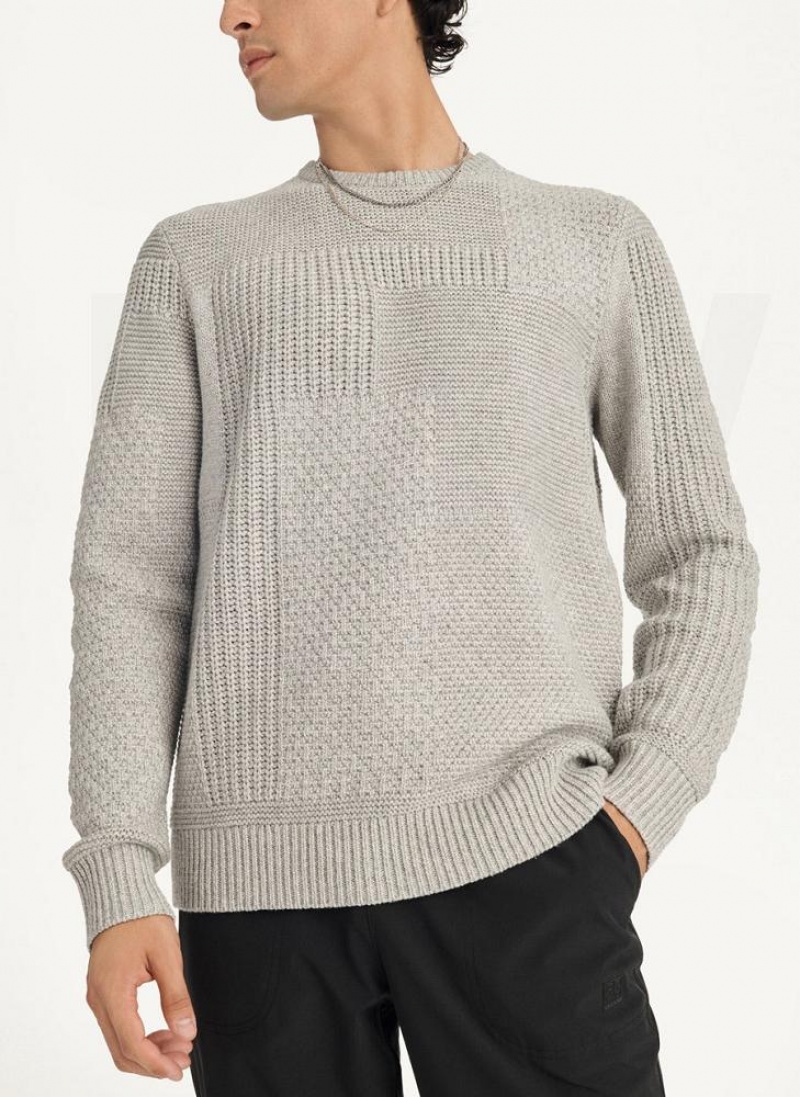 DKNY Patchwork Stitch Crewneck Men's Sweaters Light Grey | Ireland_D0222