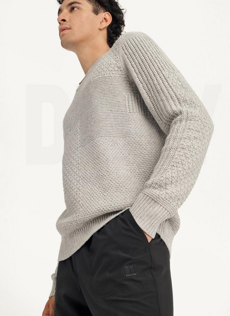 DKNY Patchwork Stitch Crewneck Men's Sweaters Light Grey | Ireland_D0222