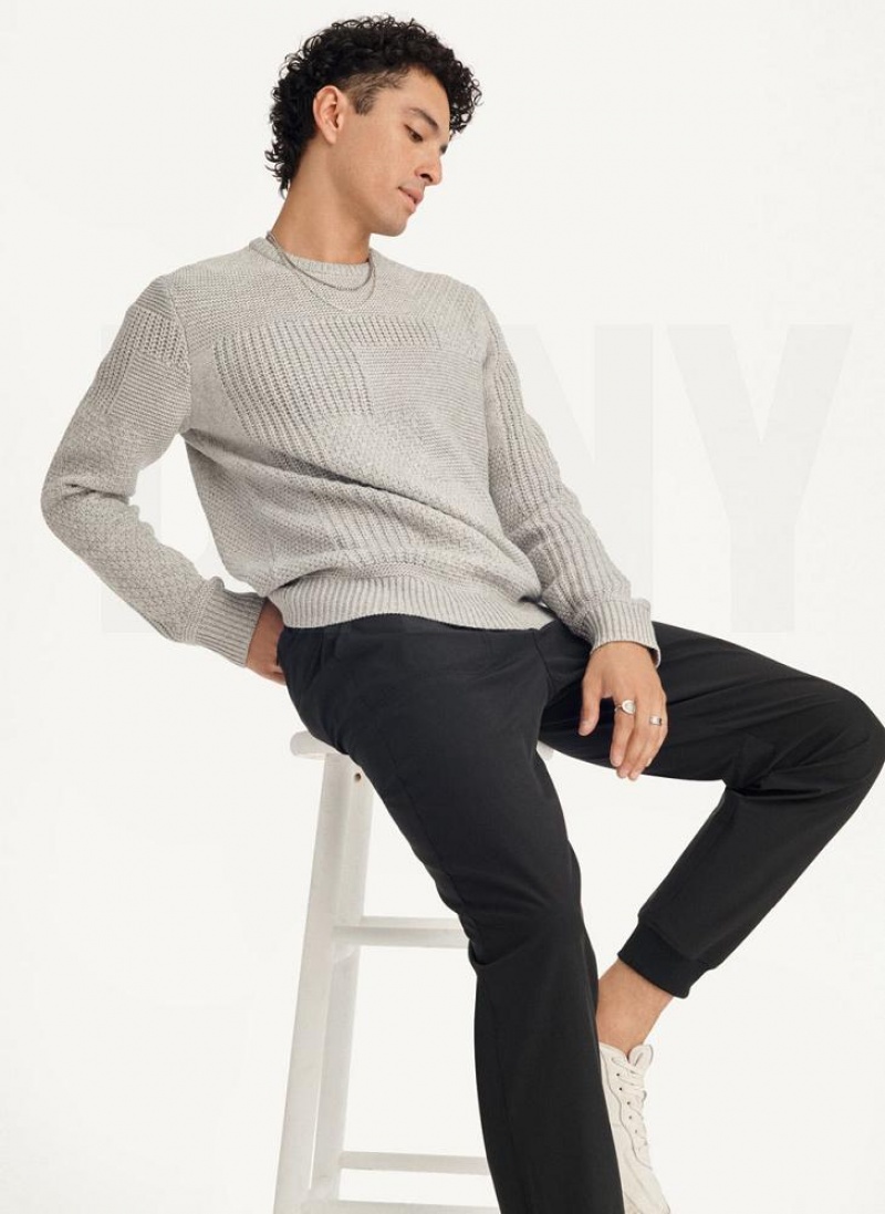 DKNY Patchwork Stitch Crewneck Men's Sweaters Light Grey | Ireland_D0222