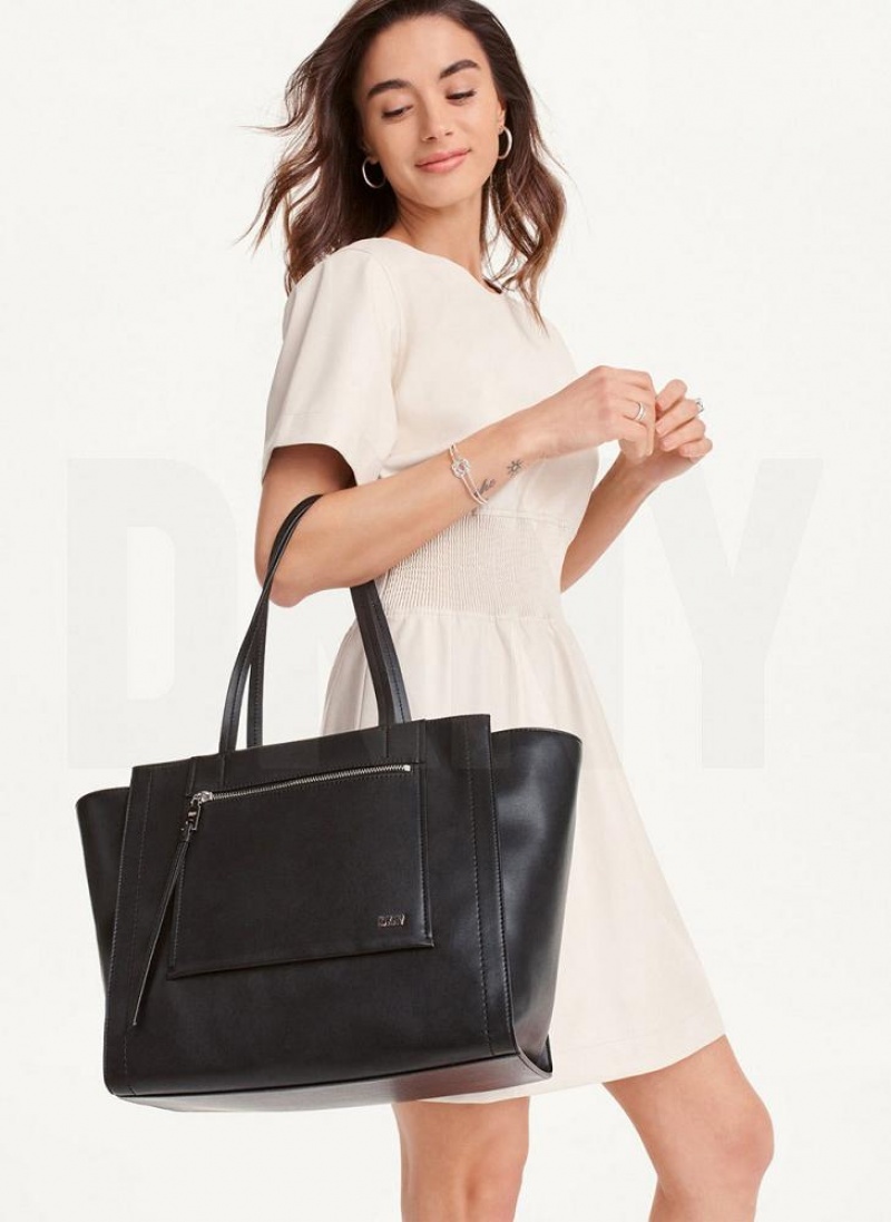 DKNY Pax Large Women's Tote Bags Black / Silver | Ireland_D0445