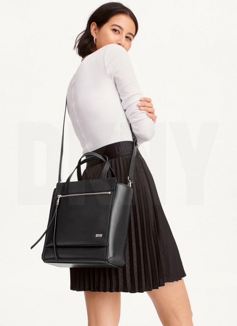 DKNY Pax North-South Women's Tote Bags Black / Silver | Ireland_D0609