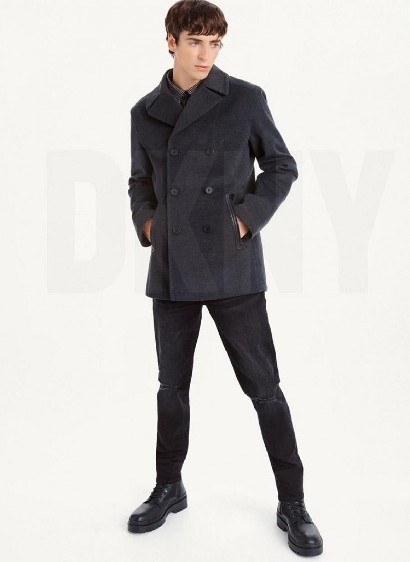 DKNY Peacoat With Faux Leather Trim Men's Coats Grey | Ireland_D1247