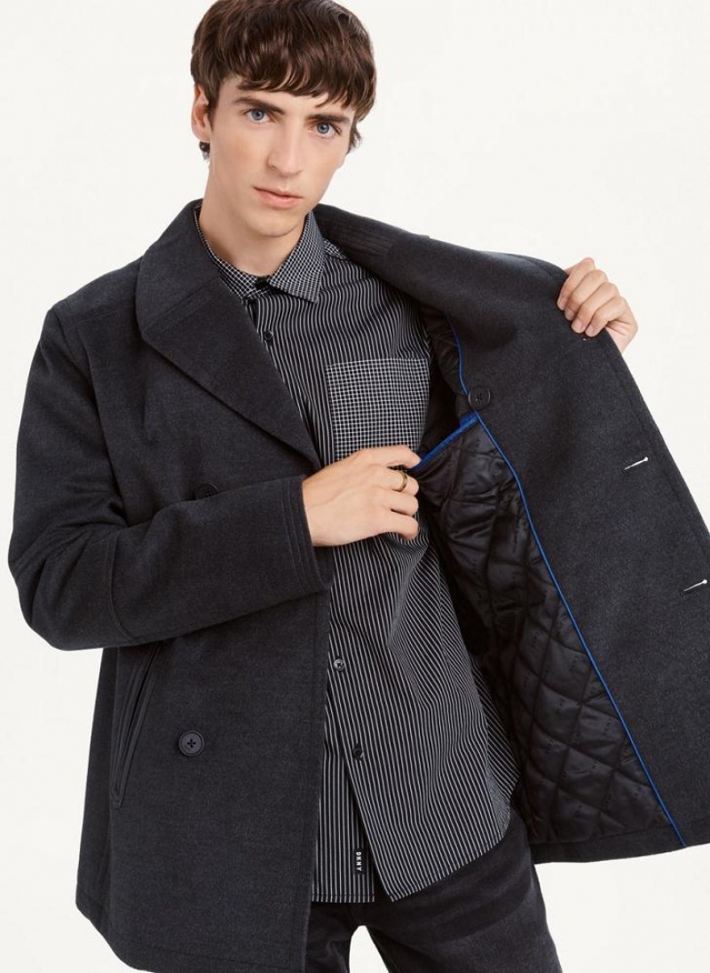 DKNY Peacoat With Faux Leather Trim Men's Coats Grey | Ireland_D1247