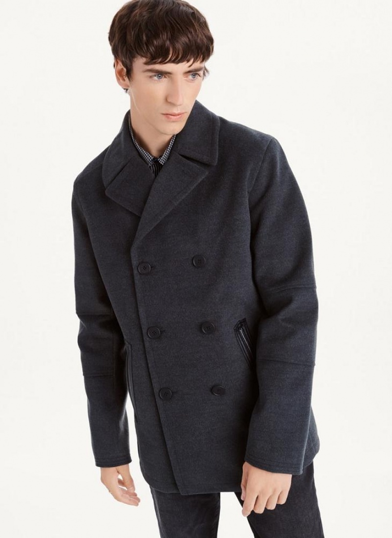 DKNY Peacoat With Faux Leather Trim Men\'s Coats Grey | Ireland_D1247