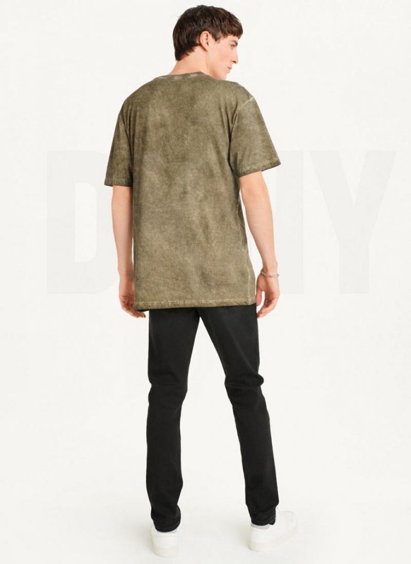 DKNY Pigment Dye Sketched Skull Men's T Shirts Olive | Ireland_D0488