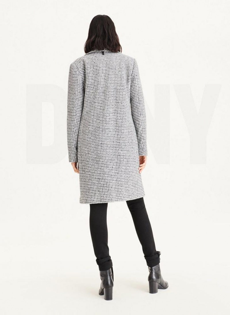 DKNY Plaid Wool Women's Coats Black / White | Ireland_D1710