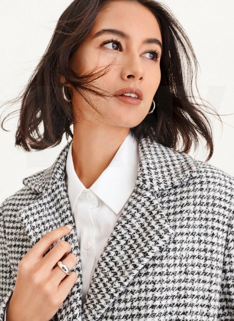 DKNY Plaid Wool Women's Coats Black / White | Ireland_D1710