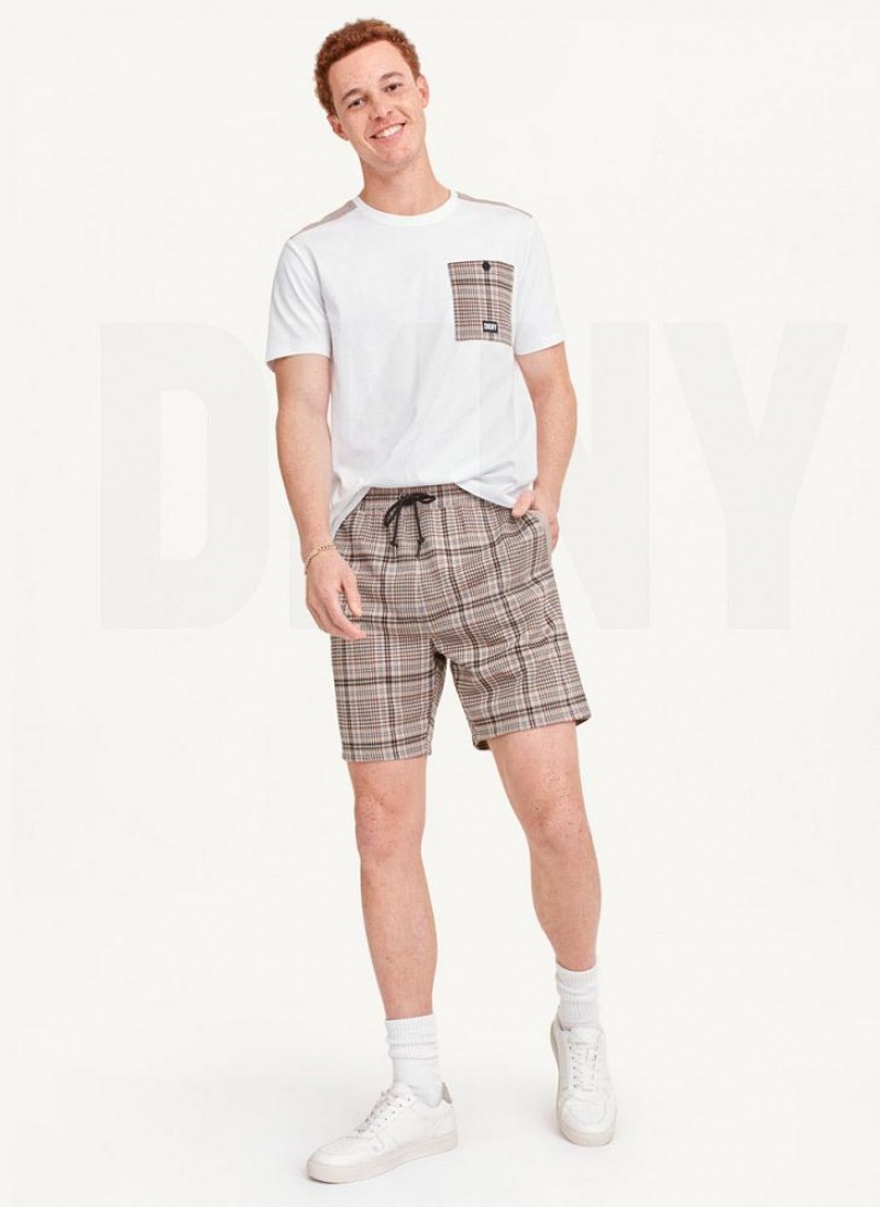 DKNY Plaids Men's Shorts Brown | Ireland_D1948