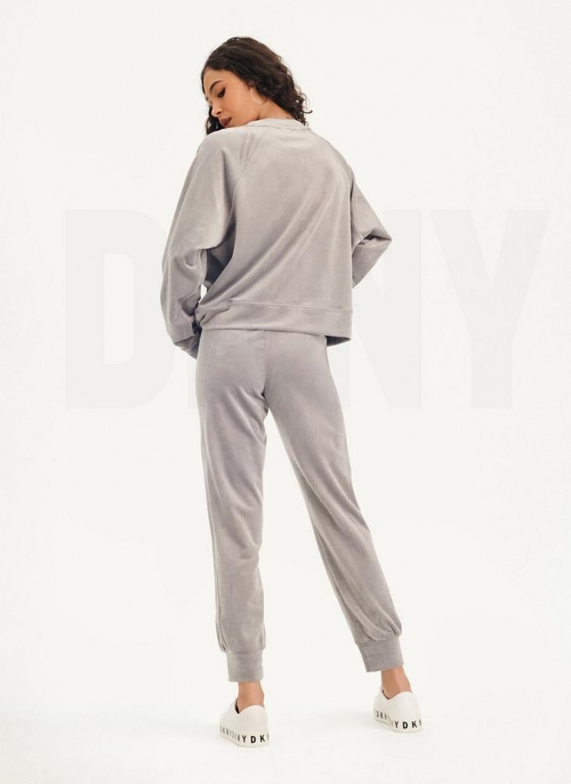 DKNY Platinum Velour Pullover Women's Sweatshirts Grey | Ireland_D1361