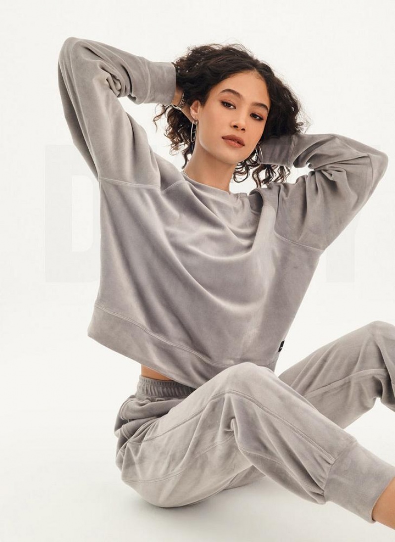 DKNY Platinum Velour Pullover Women's Sweatshirts Grey | Ireland_D1361