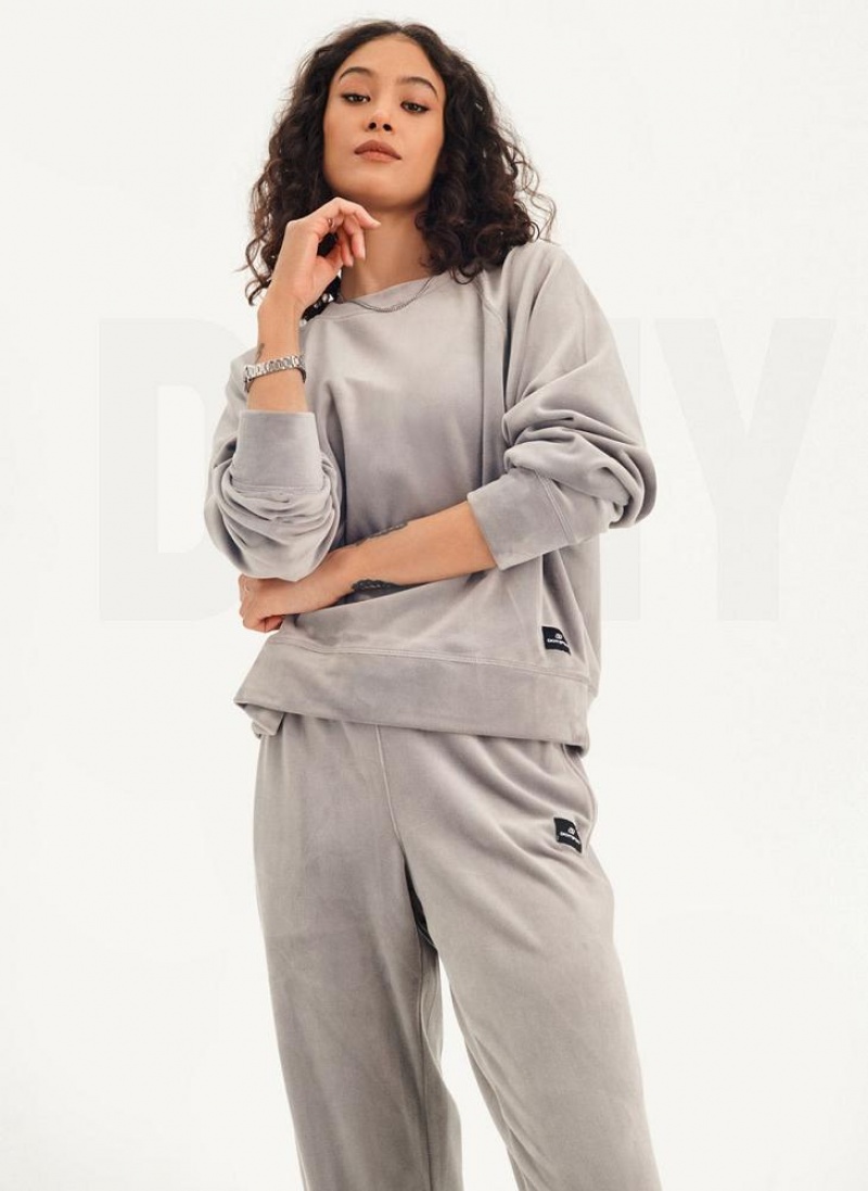 DKNY Platinum Velour Pullover Women's Sweatshirts Grey | Ireland_D1361