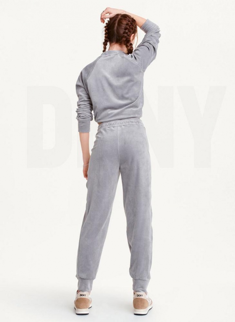 DKNY Platinum Velour Relaxed Women's Joggers Grey | Ireland_D0891