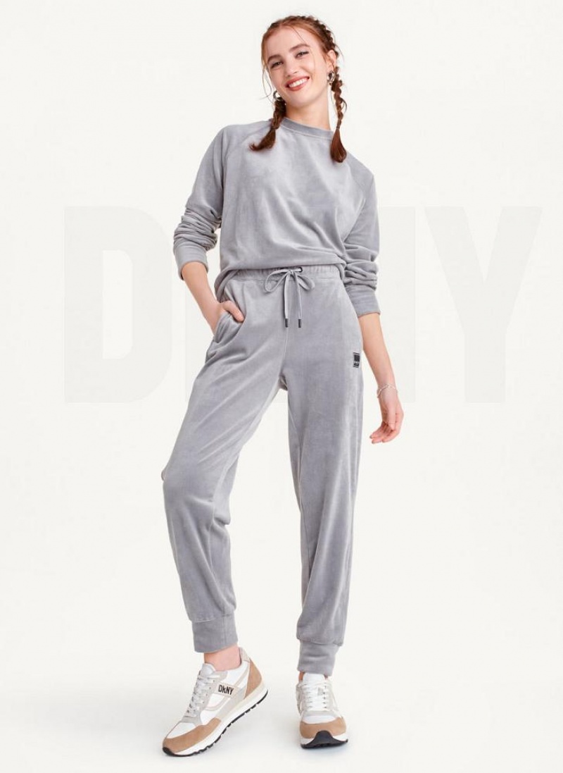 DKNY Platinum Velour Relaxed Women's Joggers Grey | Ireland_D0891