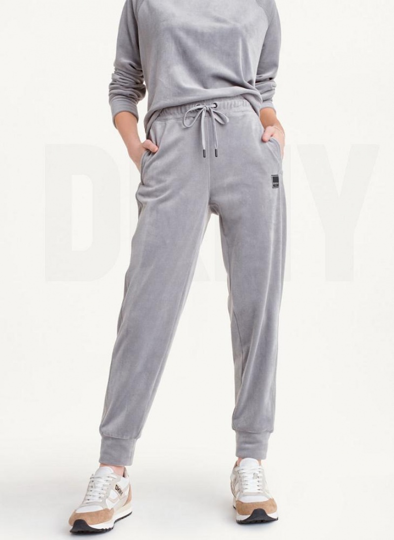 DKNY Platinum Velour Relaxed Women's Joggers Grey | Ireland_D0891