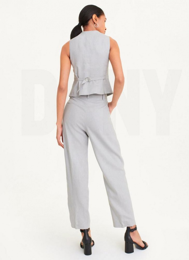 DKNY Pleated Linen Women's Pants Grey | Ireland_D1483