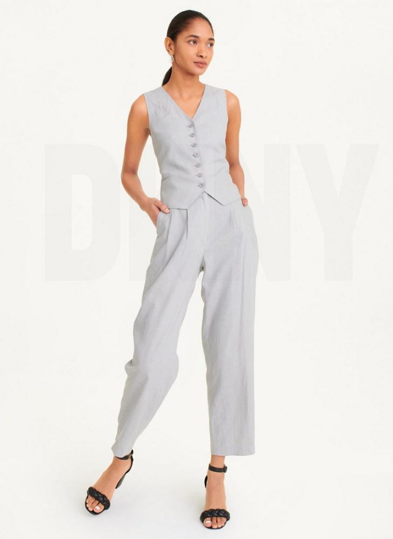 DKNY Pleated Linen Women's Pants Grey | Ireland_D1483