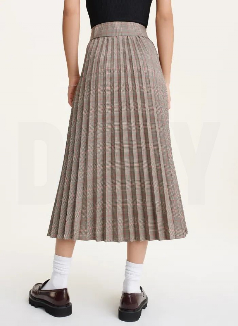 DKNY Pleated Wrap Midi Women's Skirts Brown | Ireland_D0462