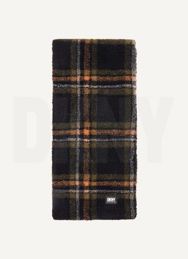 DKNY Plush Multi Plaid Men's Scarf Black | Ireland_D1161