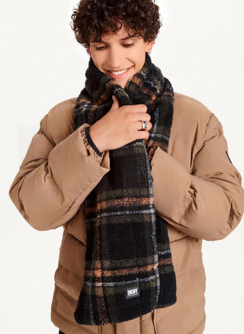 DKNY Plush Multi Plaid Men\'s Scarf Black | Ireland_D1161