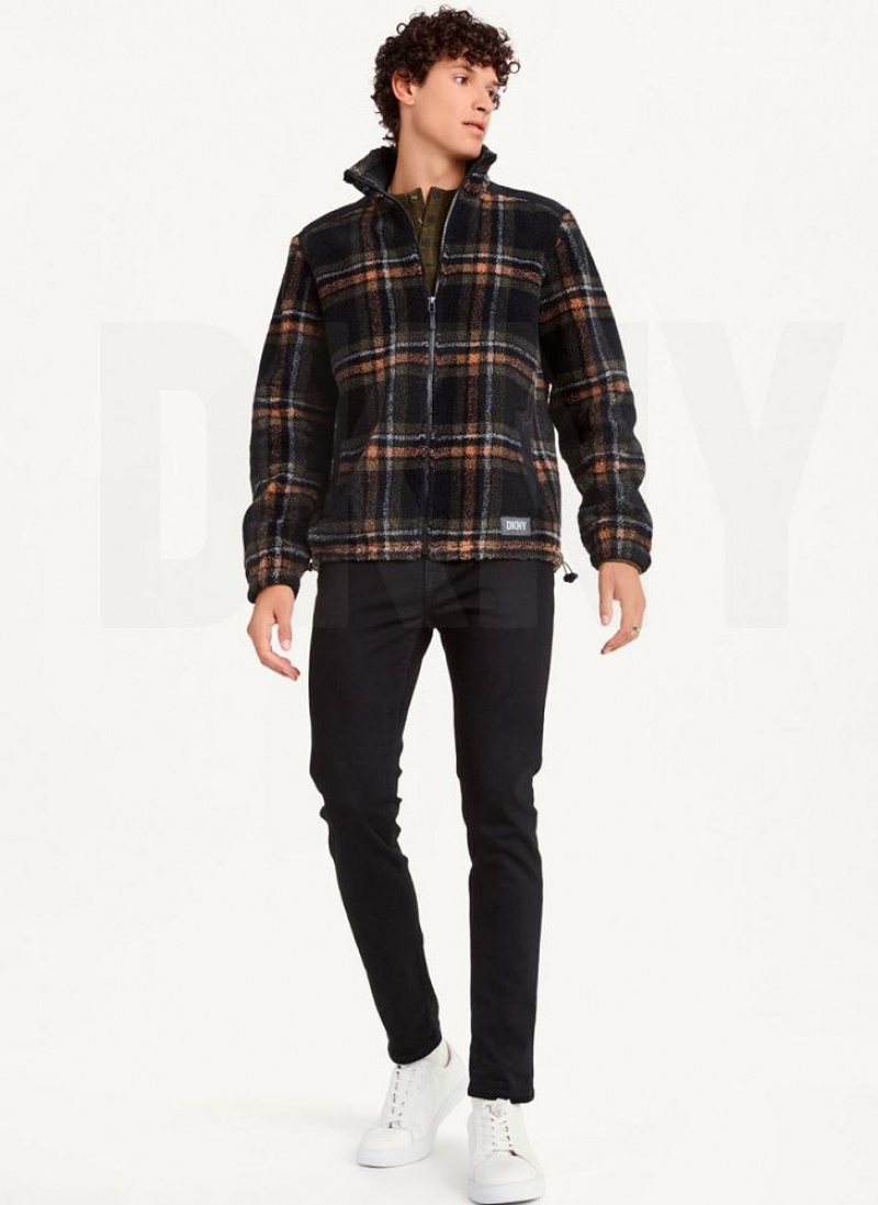 DKNY Plush Plaid Shirt Men's Jackets Black | Ireland_D0149