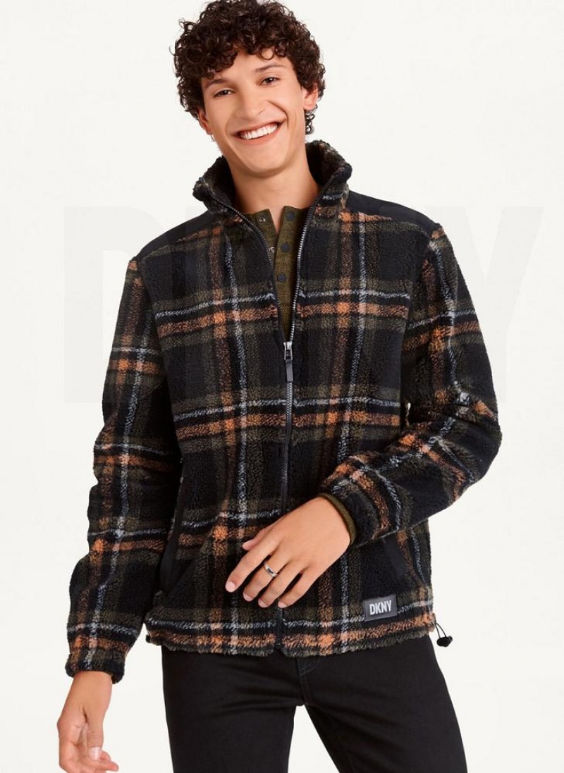 DKNY Plush Plaid Shirt Men\'s Jackets Black | Ireland_D0149