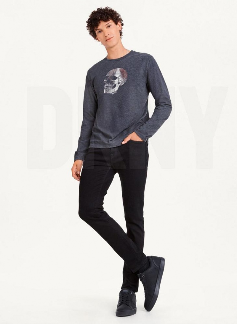 DKNY Pointilism Skull Men's T Shirts Dark Grey | Ireland_D1859