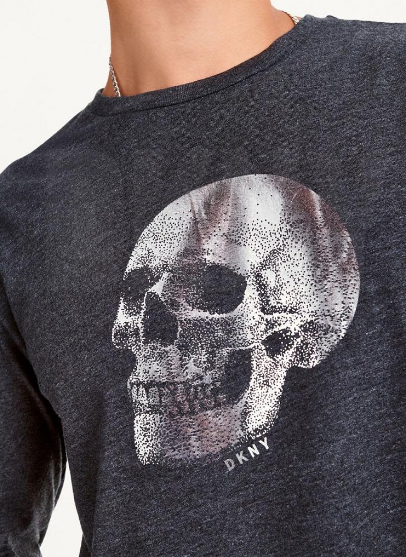 DKNY Pointilism Skull Men's T Shirts Dark Grey | Ireland_D1859