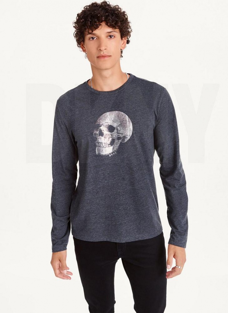 DKNY Pointilism Skull Men\'s T Shirts Dark Grey | Ireland_D1859