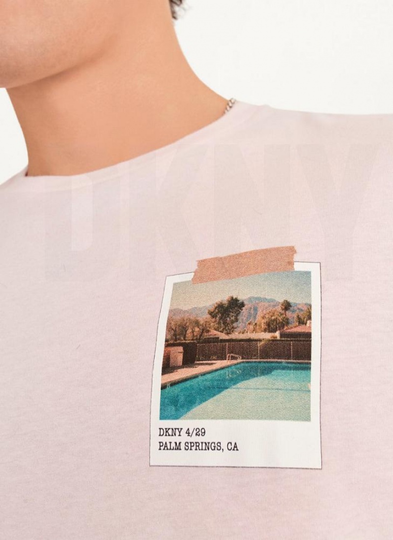 DKNY Polaroid Pic Men's T Shirts Pink | Ireland_D0978