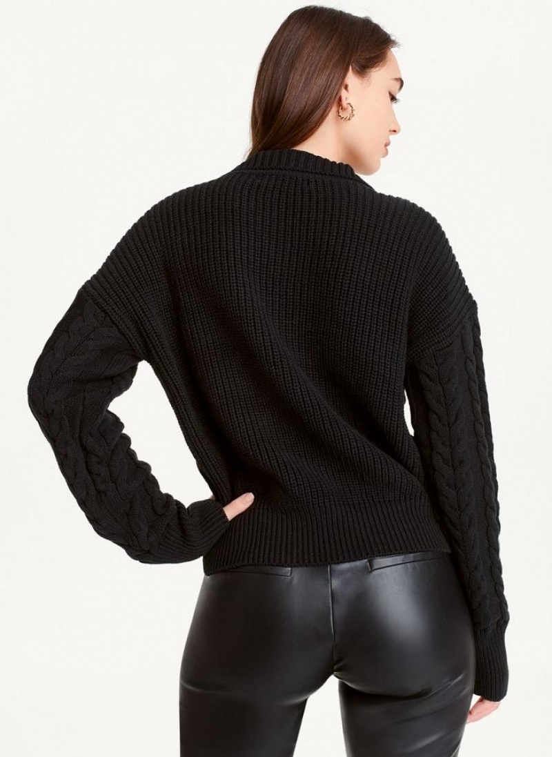 DKNY Polo Cable knit Women's Sweaters Black | Ireland_D1854