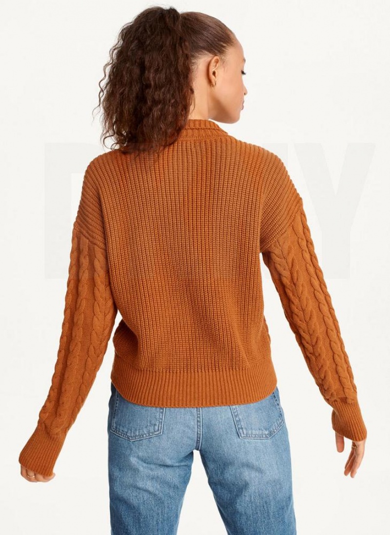 DKNY Polo Cable knit Women's Sweaters Brown | Ireland_D1234