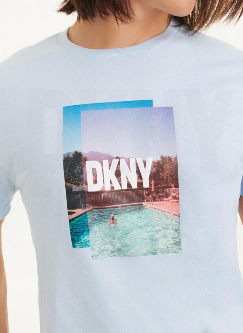 DKNY Pool Graphic Men's T Shirts Blue | Ireland_D0942