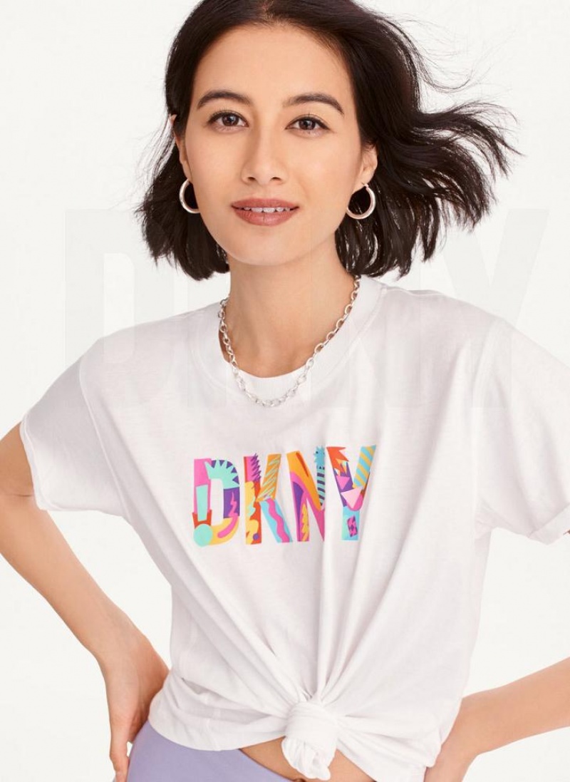 DKNY Pride Logo Knot Front Women's T Shirts White | Ireland_D1049